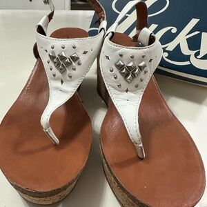 Lucky Brand White Women's Cork Wedge Sandals